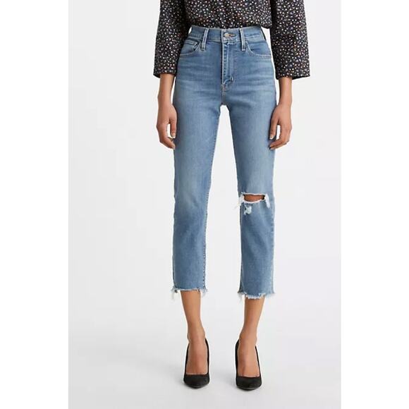 Levi's Premium 724 High Rise Straight Cropped Jeans Zip Fly Blue Size 27 - Picture 1 of 6